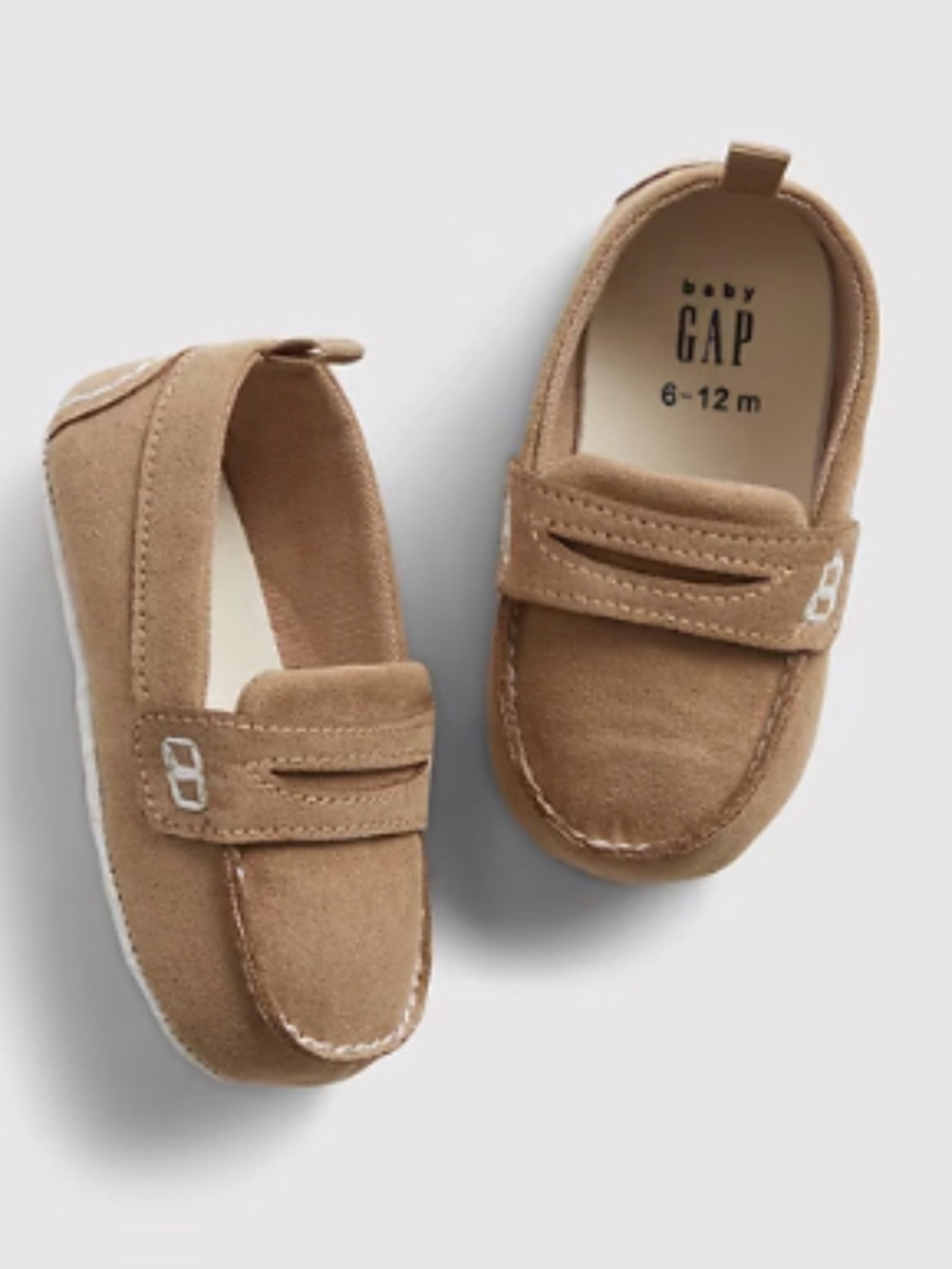 Baby Gap tan faux suede penny loafers- 6-12 months